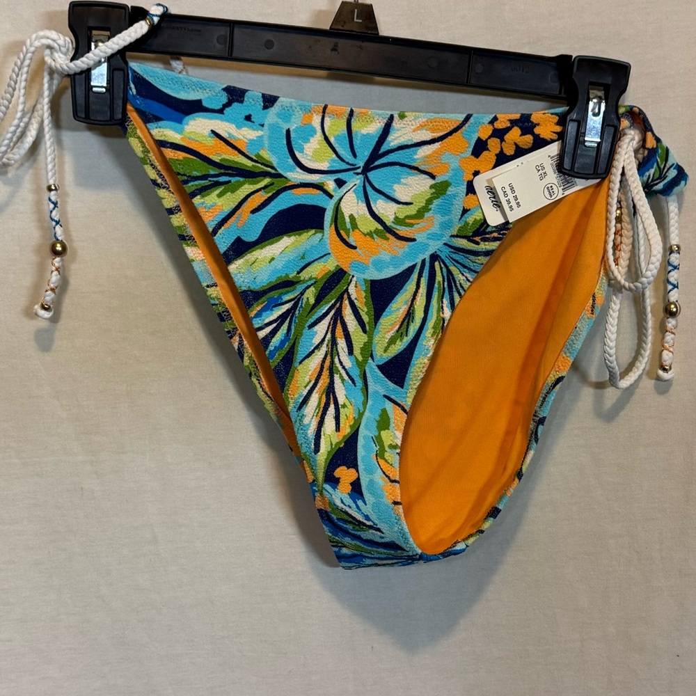 AA-139 Aerie NWT Cheekiest Blue & Orange Floral Summer Swim Bikini Bottoms Sz XL